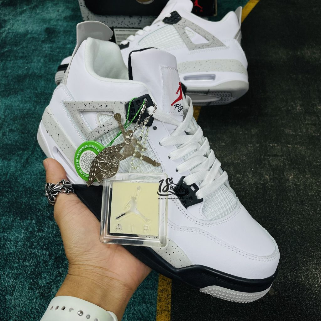 Giày Nike JD4 Trắng Xám Nike Air Jordan 4 Retro White Cement