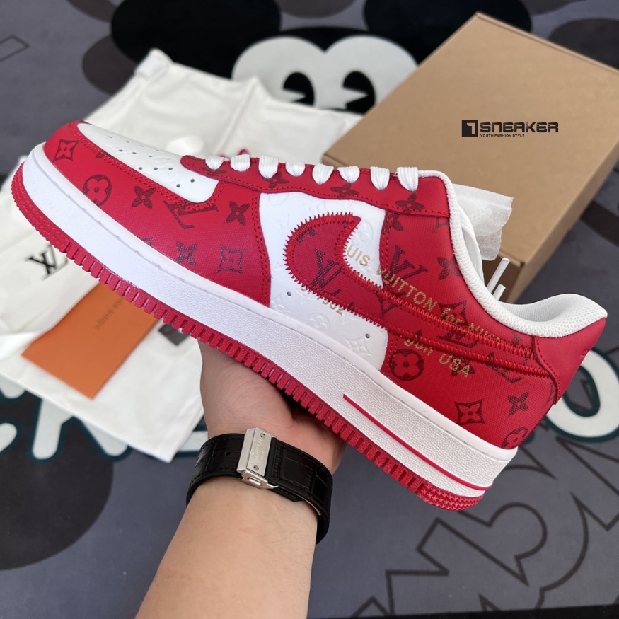 giay louis vuitton x nike air Force 1 low by virgil abloh red 3