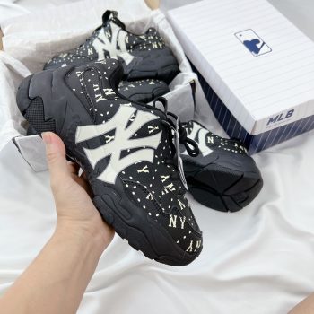 Giày MLB BigBall Chunky Saffiano Diamond Monogram New York Yankees Black Like Auth