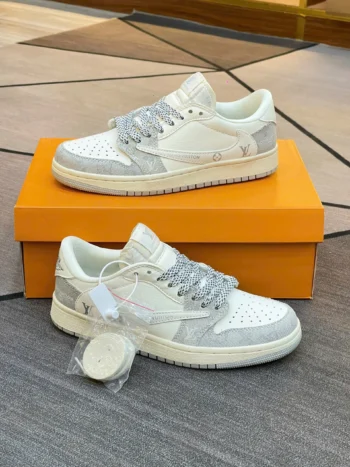 Giày Nike Air Jordan 1 Low Travis Scott x Louis Vuitton, phối màu trắng xám thanh lịch