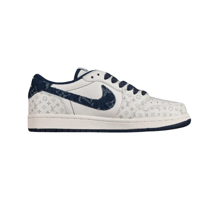 Travis Scott x Fragment Design x LV x Air Jordan 1 Low OG SP Denim Xanh Trắng