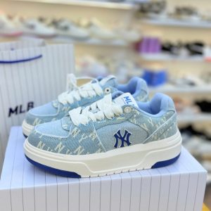 Giày MLB Nam Nữ cổ thấp Chunky Liner Denim Classic Mono Xanh Đậm